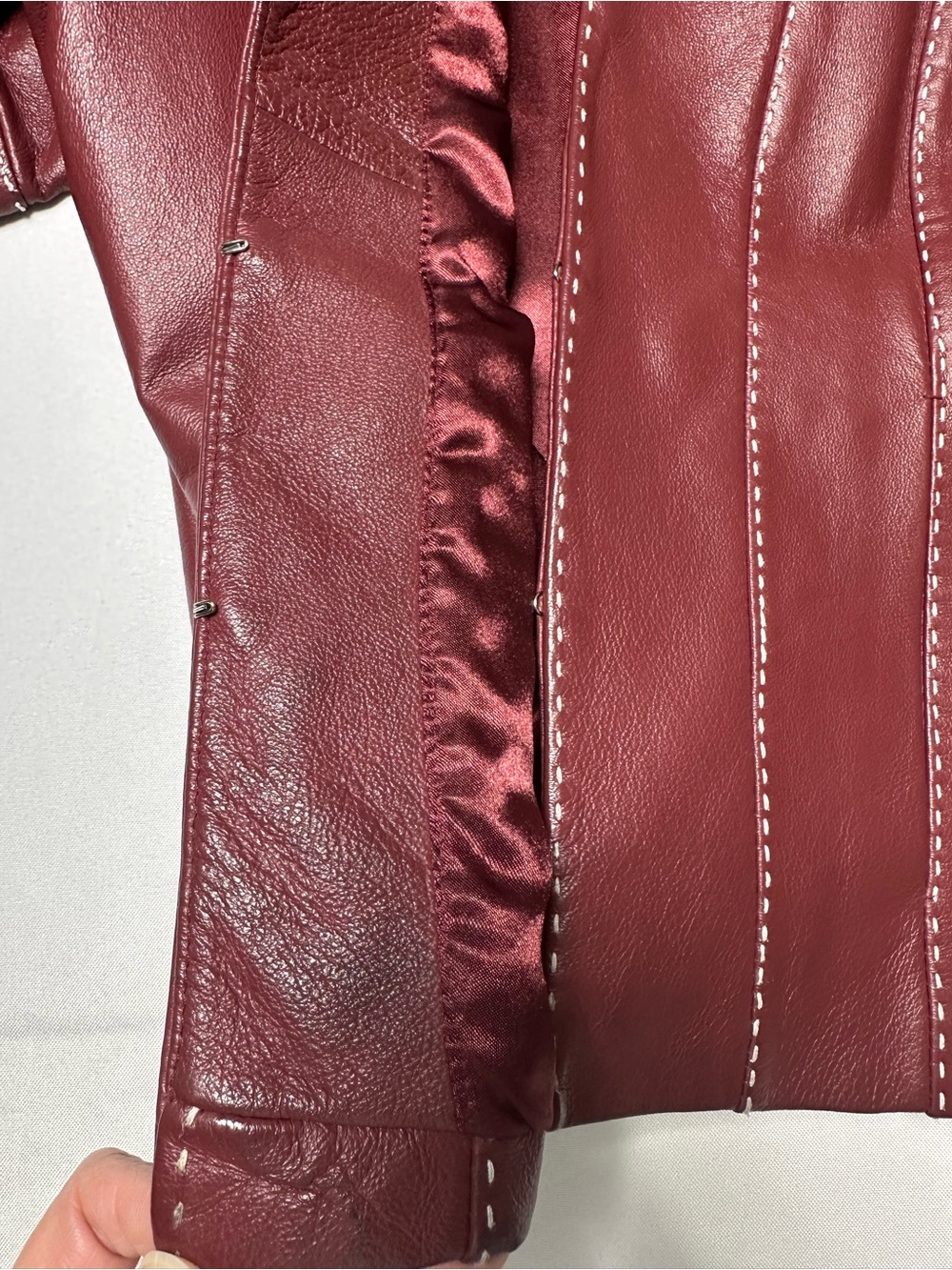 Pamela McCoy Burgundy Leather Collarless Jacket Size M - Picture 9 of 10